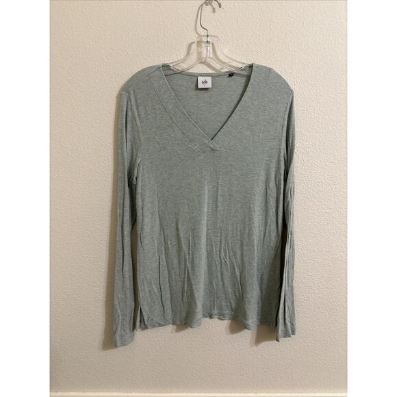Cabi, Grey V Neck Long Sleeve Tee, Size Small - Picture 1 of 5